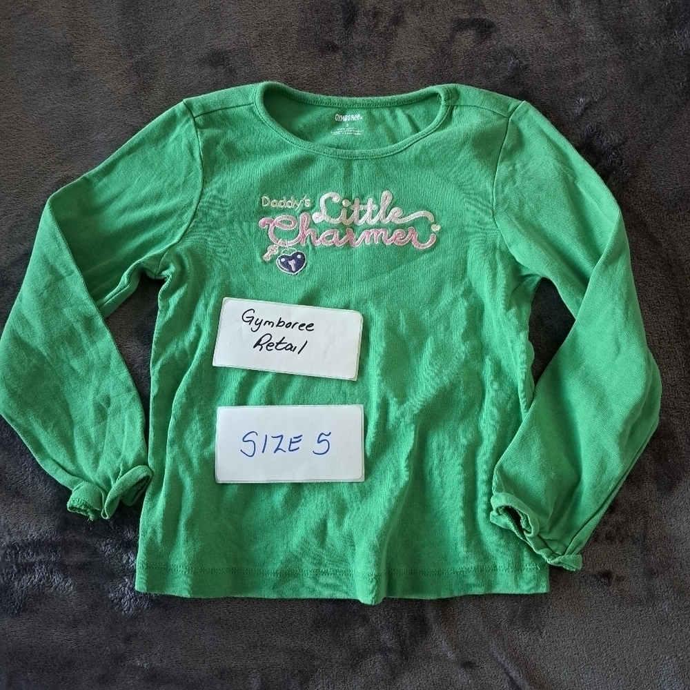Gymboree girls size 5 green Daddy's Little Charmer embroidered long sleeve shirt